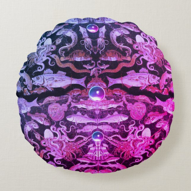 Almofada Redonda COLEÇÃO POMPEII/VIDA MARÍTIMA, azul-rosa náutico (Frente)