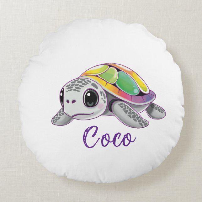 Almofada Redonda Color Burst Sea Turtle (Frente)