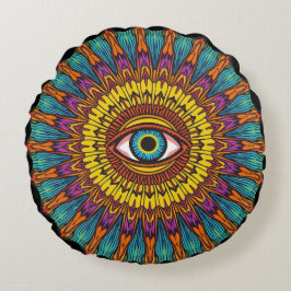 Almofada Redonda Colorful 90s Mandala Art -Trippy Third Eye Graphic