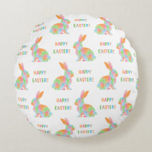 Colorful Bunnies Pattern With Happy Easter Text
