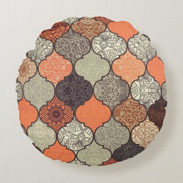 Almofada Redonda Colorful Mandala: Patchwork Islâmica Sem Olhos. (Frente)