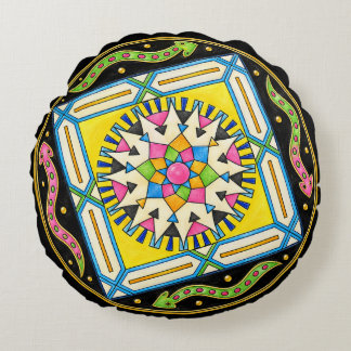 Almofada Redonda Colorful Serpent Mandala – Hand Drawn Runde Kissen