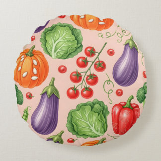 Almofada Redonda Colorful Vegetable Pattern Illustration