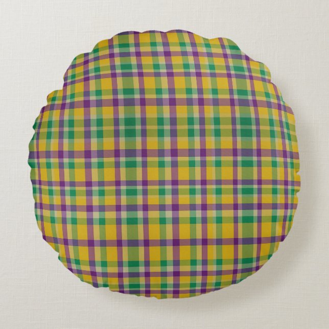 Almofada Redonda Colorido gingham estampado de Mardi Gras (Frente)