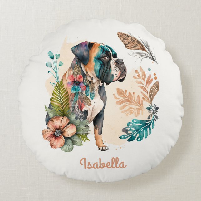 Almofada Redonda Cólvora Floral de Cores Aquáticas Personalizadas (Frente)
