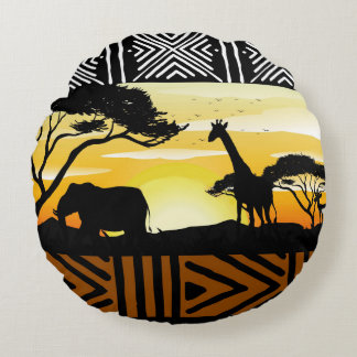 Almofada Redonda com Cena de Safári Africano Impre