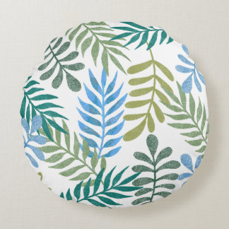 Almofada Redonda com Motivo de Folhas Tropicais Mo