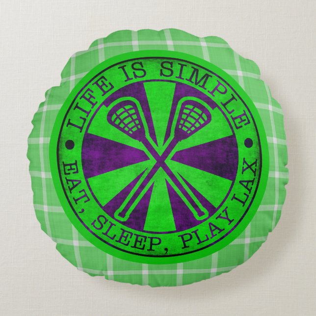 Almofada Redonda Coma, Dorme, Jogue Lacrosse Cushion (Frente)