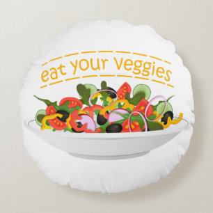 Almofada Redonda Coma seus vegetais Cite salada fresca misturar tig
