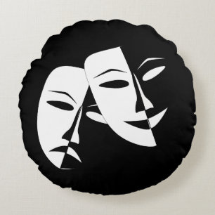 Almofada Redonda /Comedy/Tragedy Travesseiro redondo preto e branco