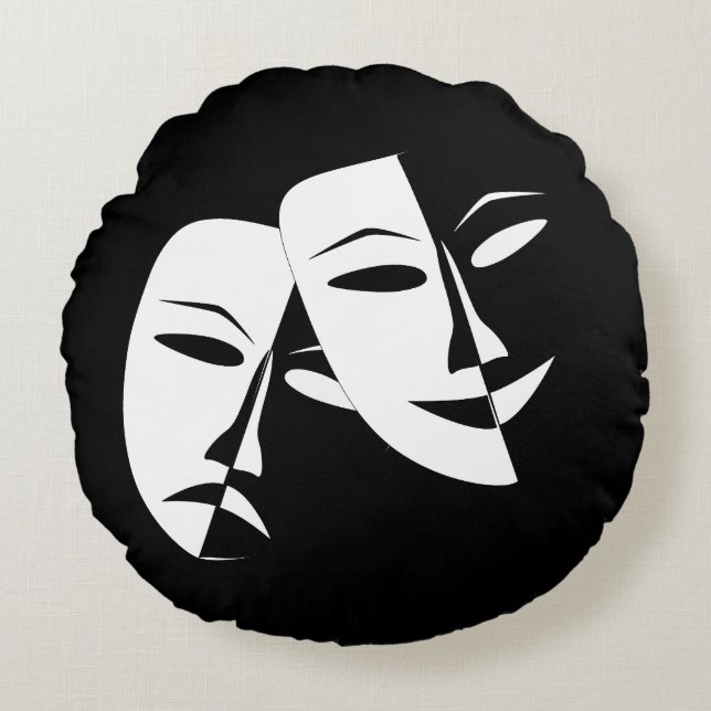 Almofada Redonda /Comedy/Tragedy Travesseiro redondo preto e branco (Frente)