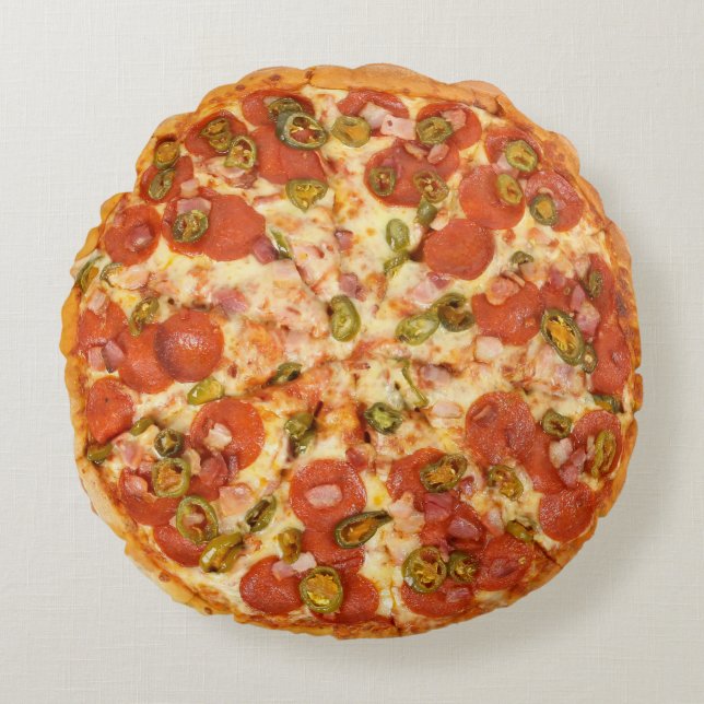 Almofada Redonda Comida legal do partido da grade da pizza de (Frente)