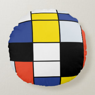 Almofada Redonda Composição A de Piet Mondrian - Arte Moderna Abstr