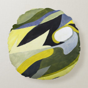 Almofada Redonda Composição abstrato Gouache: Amarelo, Cinza, Preto