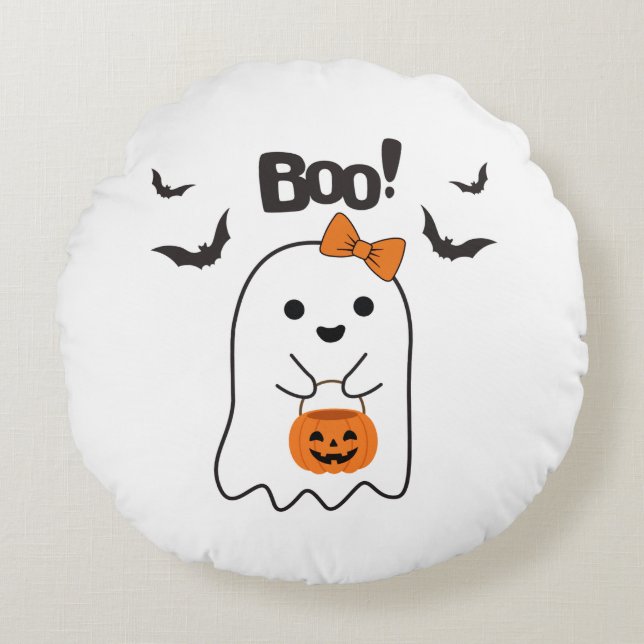 Almofada Redonda Compras de Halloween Boo (Frente)