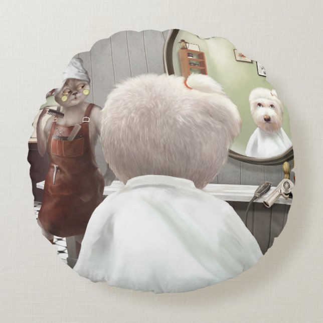 Almofada Redonda Compro Whimsical Pet Barber (Frente)