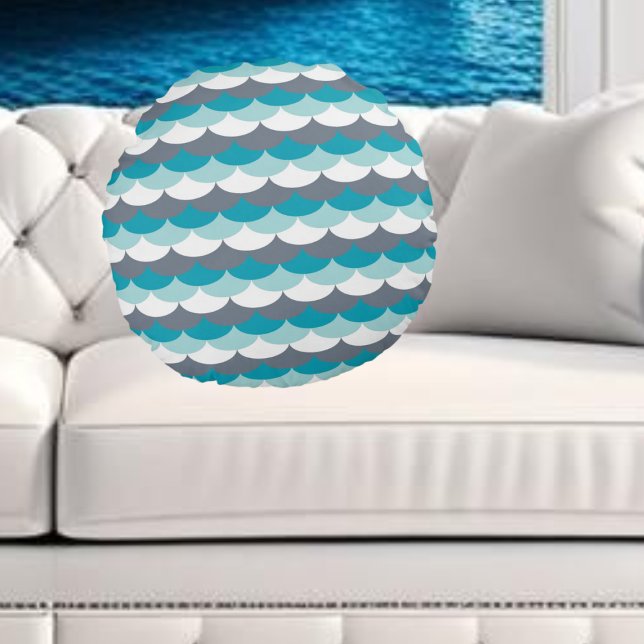 Almofada Redonda Conchas de Padrão Náutico (Criador carregado)