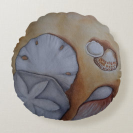 Almofada Redonda Conchas no Travesseiro decorativo de Aquarelas do