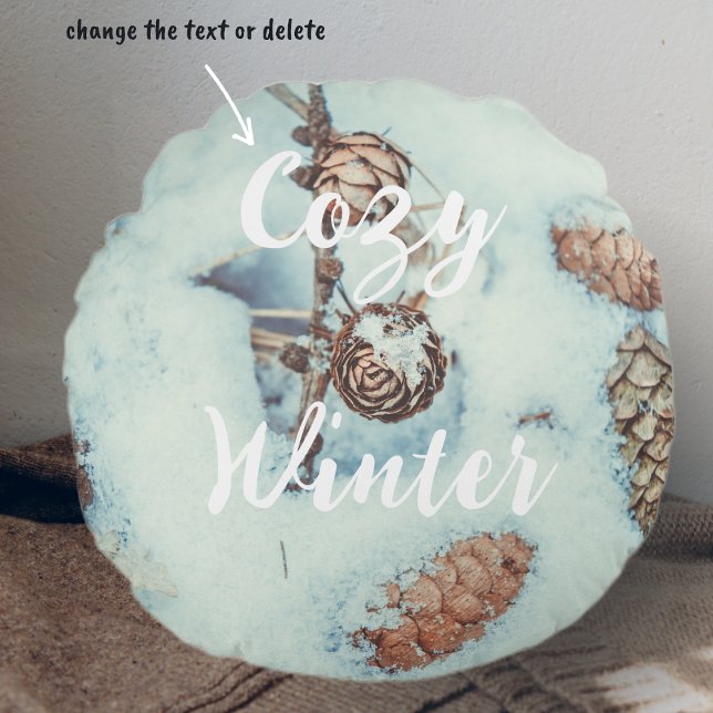 Almofada Redonda Cones largos na neve azul fresca (Criador carregado)