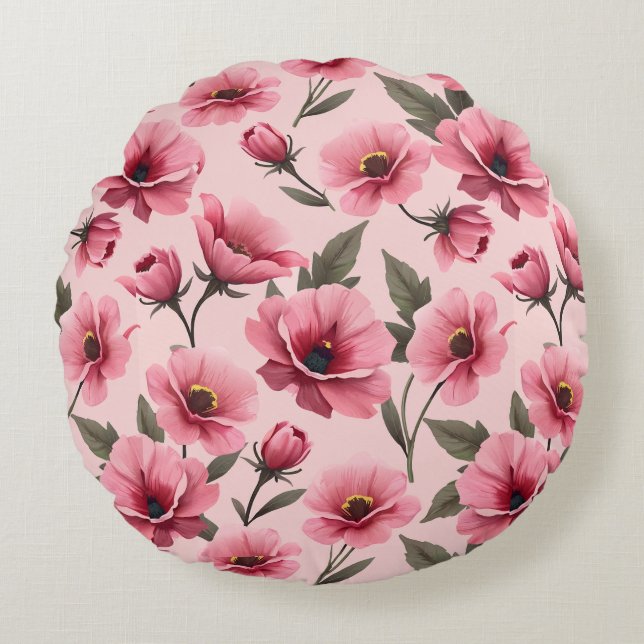 Almofada Redonda Conjunto de fronha e capa de edredão floral rosa e (Frente)