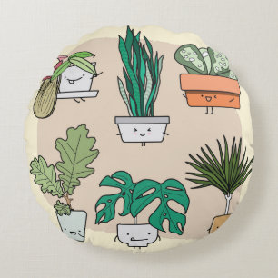 Almofada Redonda Conjunto de lindas plantas caseiras em potes. bot