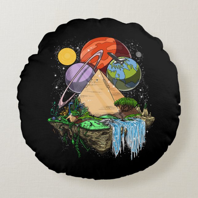 Almofada Redonda Conspiração antiga egípcia dos aliens de espaço (Frente)