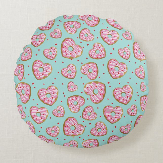 Almofada Redonda Cookies de Coração Rosa Bonitos (Frente)