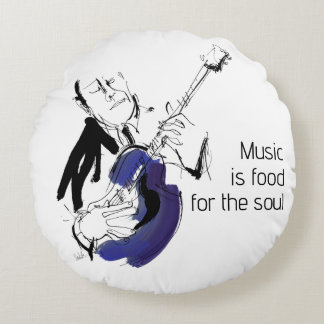 Almofada Redonda Cool Retro Man Playing Guitar - Jazz Music Art