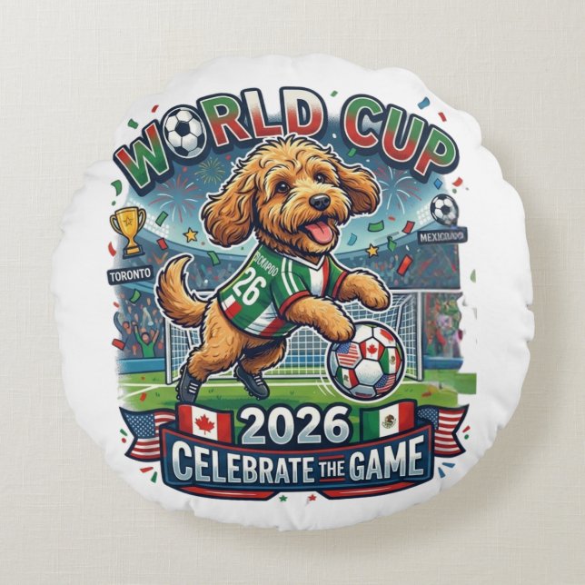 Almofada Redonda Copa do Mundo de Cockapoo 2026 (Frente)