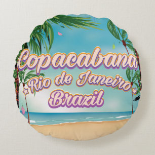 Almofada Redonda Copacabana, poster de praia viagem do Rio de Janei