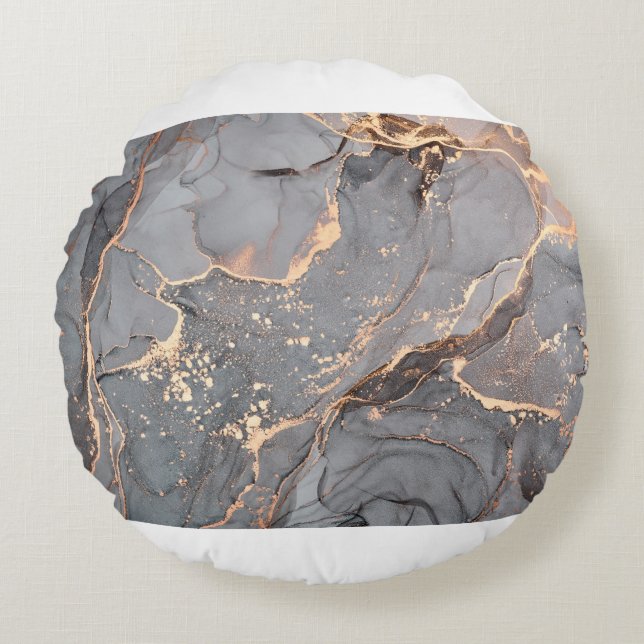 Almofada Redonda Cor da tinta do álcool translúcida. Abstrato multi (Frente)