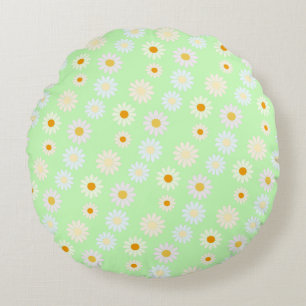 Almofada Redonda Cor-de-água doce colorida Daisy Pattern Green