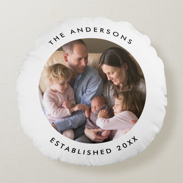 Almofada Redonda Cor de fundo editável Adicionar sua foto moderna (Frente)