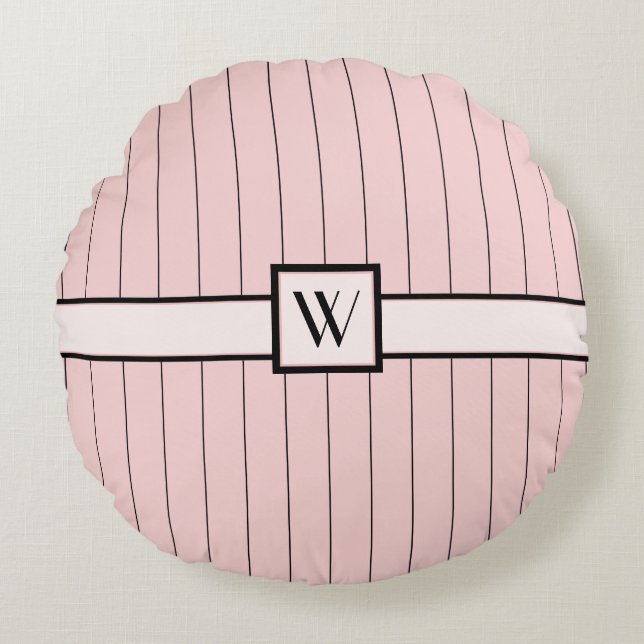 Almofada Redonda Cor-de-rosa com Travesseiro redondo preto Pinstrip (Frente)