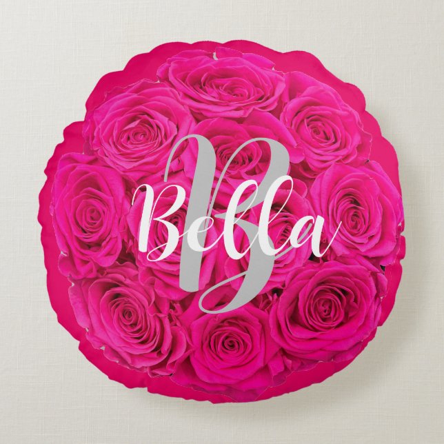 Almofada Redonda Cor-de-rosa personalizada (Frente)