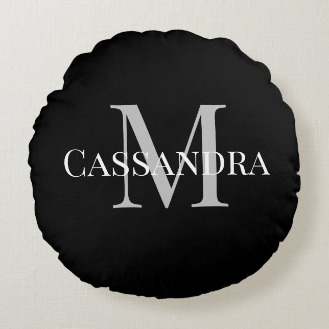 Almofada Redonda Cor Sólida Básica Preta Simples (Frente)