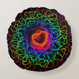 Almofada Redonda Coração ao arco-íris Groovy dos corações