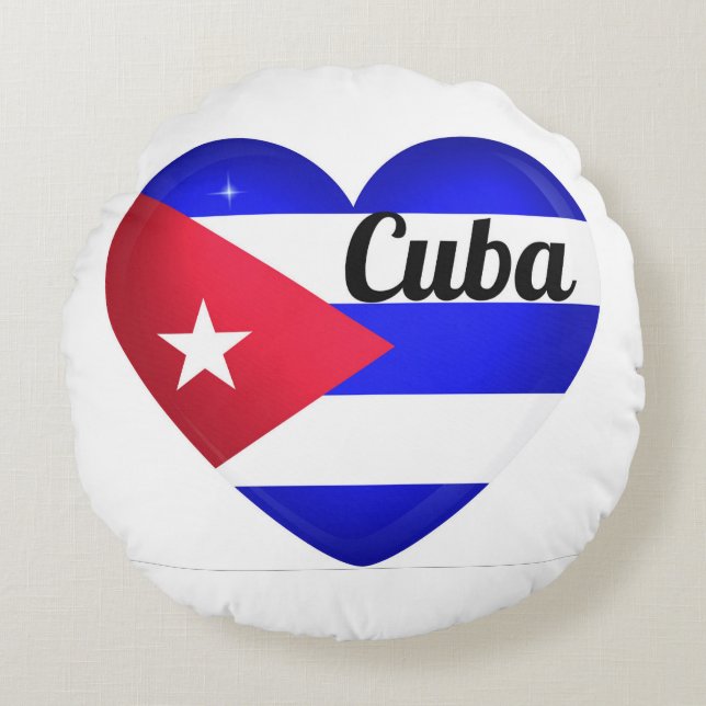 Almofada Redonda Coração Bandeira de Cuba (Frente)
