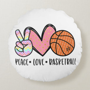 Almofada Redonda Coração de Basquete Peace Love para Mulheres Adole
