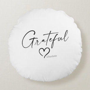 Almofada Redonda Coração Grateful   Seu nome - Script de tinta míni