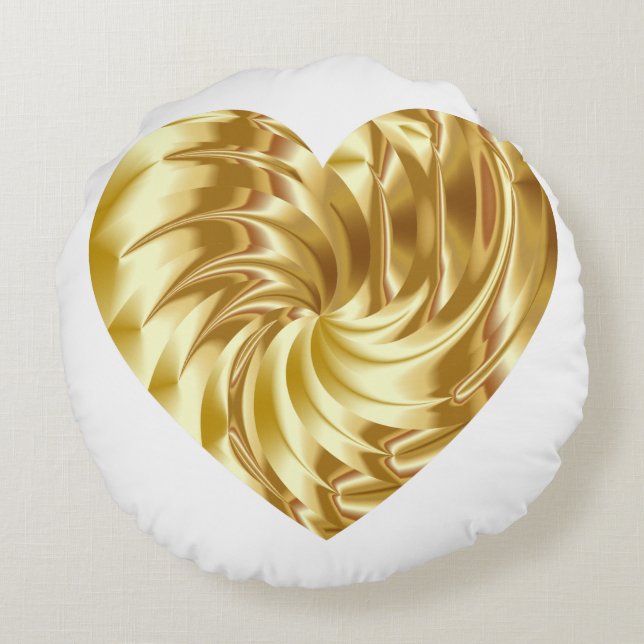 Almofada Redonda Coração ouro (Dourada forma de amor) (Verso)