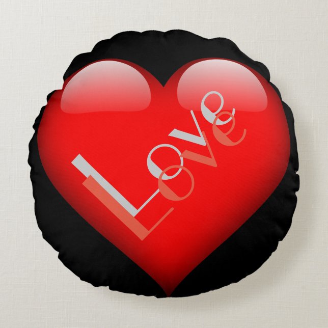 Almofada Redonda Coração Vermelho Atraente Casamento Amor Parisiens (Frente)