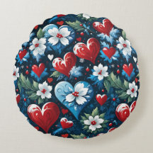 Corações de Natal Florais em Azul Vermelho e Verde