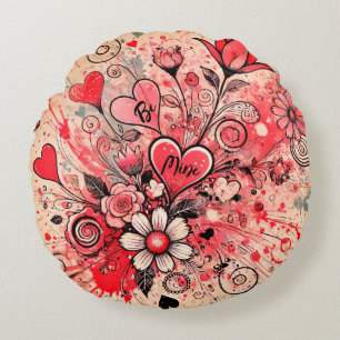 Almofada Redonda Corações de São Valentim / Margarida / Arte Salpic
