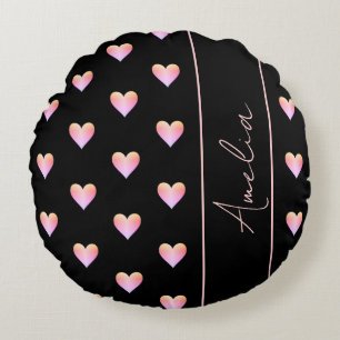Almofada Redonda Corações Modernos Personalizados Cor-de-Rosa Preto
