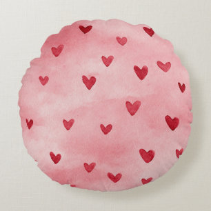 Almofada Redonda Corações Rosa Vermelho Amor Xadrez Listras