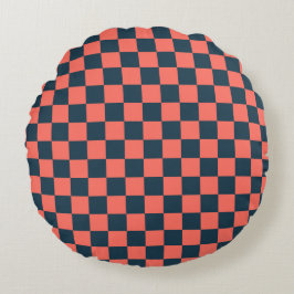 Almofada Redonda Coral and navy checkerboard pattern