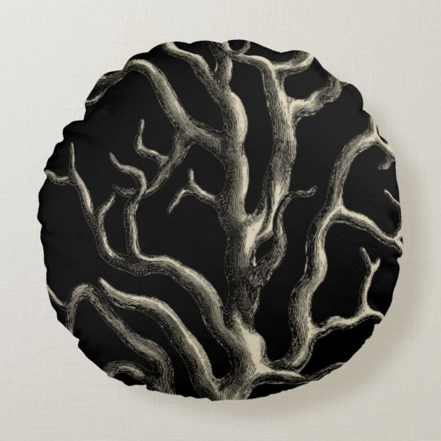 Almofada Redonda Coral Preto e Tan (Frente)