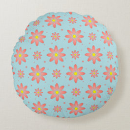 Almofada Redonda Coral, rosa e pó, flores de margarida delicadas, a