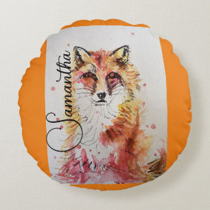 Almofada Redonda Corante Vermelho Cachorro Fox Watercolor Pintura M